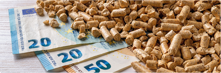 Loose Pellets liegen auf Geldscheinen