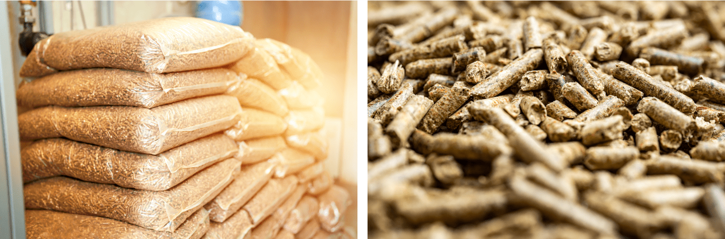 Pellets als Sackware und Lose Ware nebeneinander